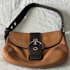 Coach Legacy Leather Buckle Shoulder Bag Camel & Chocolate Brown F10308